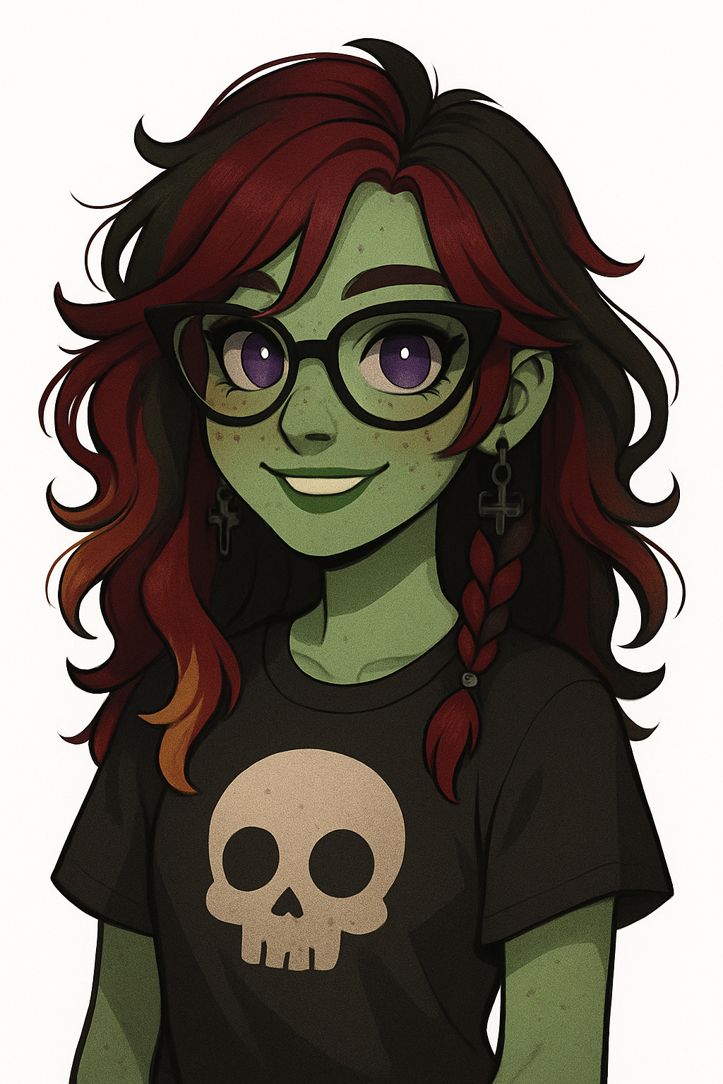 Character portrait - green-skinned character with red hair